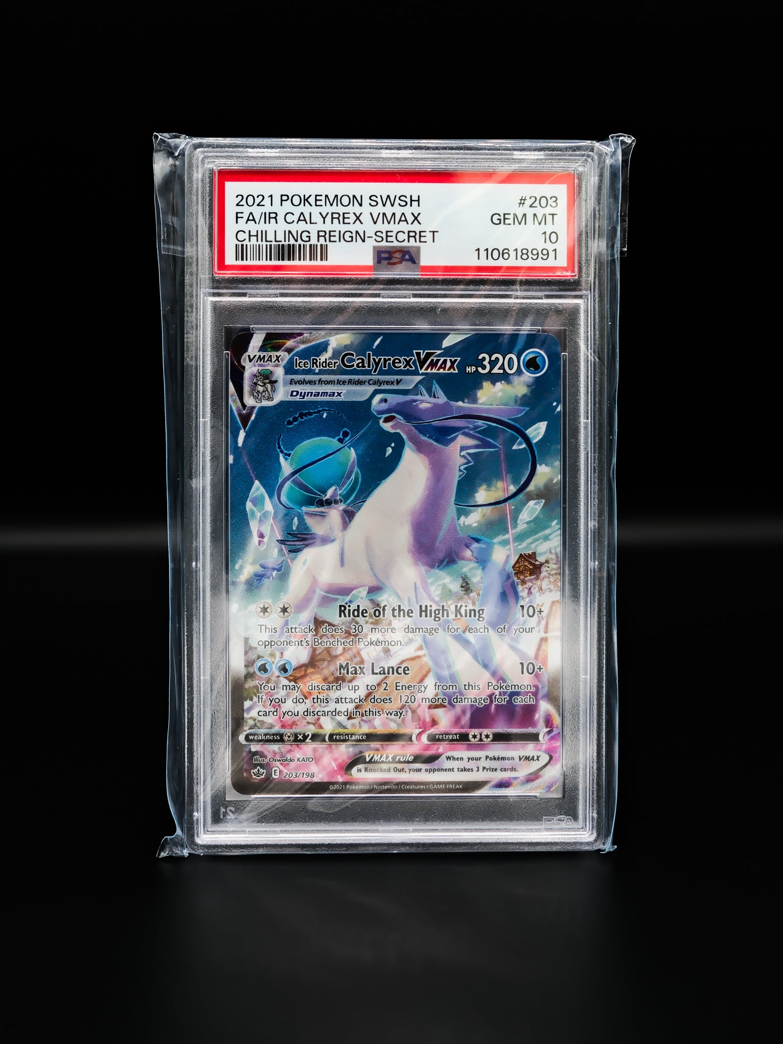 Ice Rider Calyrex VMAX (Chilling Reign) (203/198): PSA 10 Slab
